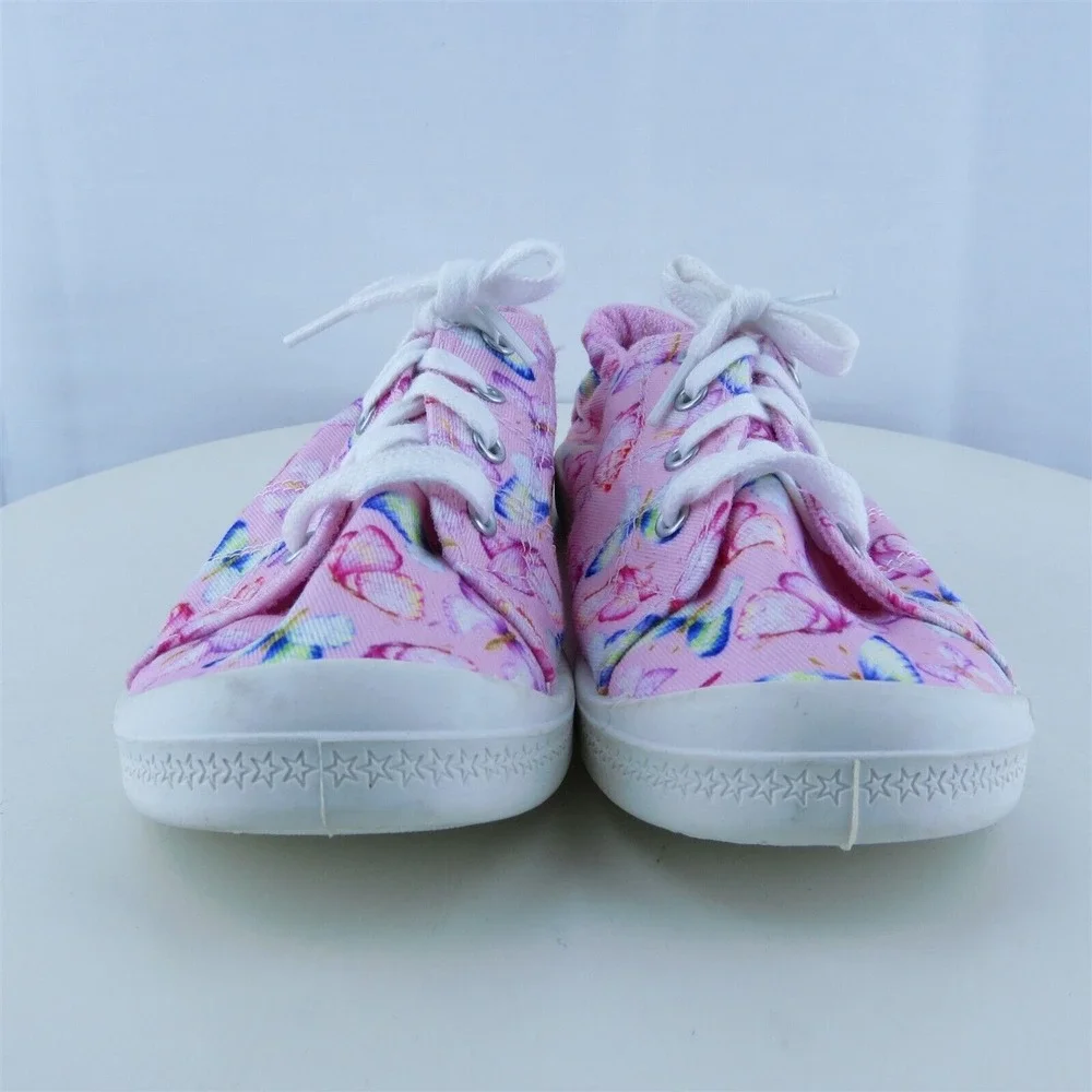 Wonder Nation Youth Girls Sneaker Shoes Pink Fabric Lace‎ Up Size 2 Medium